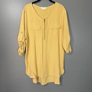 P. Cill Womens Butter Yellow Lagenlook Linen Blend Top - Size Small - Minimalist